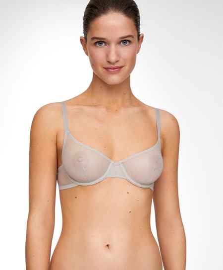 Oysho Non-padded Underwired κλασικα Bra In Shiny Tulle ασημι | BGZTCF-907