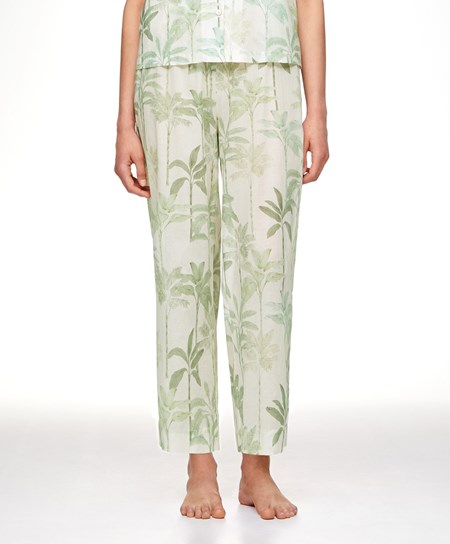 Oysho Palm Tree 100% βαμβακερα Trousers Grass | EYQBJK-508