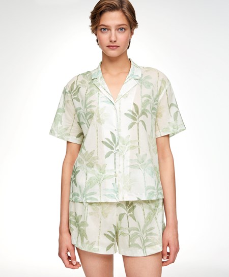 Oysho Palm Tree 100% βαμβακερα κοντο-sleeved Shirt Grass | HSJVXN-056