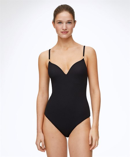 Oysho Piqué Triangle Swimsuit μαυρα | RFYGMW-593