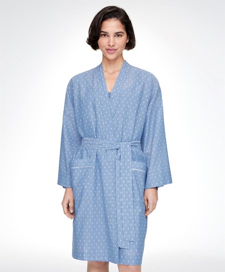 Oysho Plumeti Dressing Gown μπλε | UKEFDT-876