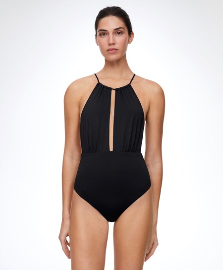 Oysho Ruched Halter Swimsuit μαυρα | PLXGEA-456