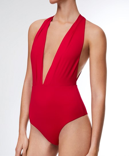 Oysho Ruched Vertical Neck Swimsuit κοκκινα | XGUJDI-694