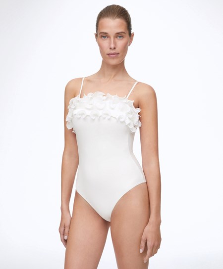 Oysho Ruffled Bandeau Swimsuit ασπρα | VSPODE-741