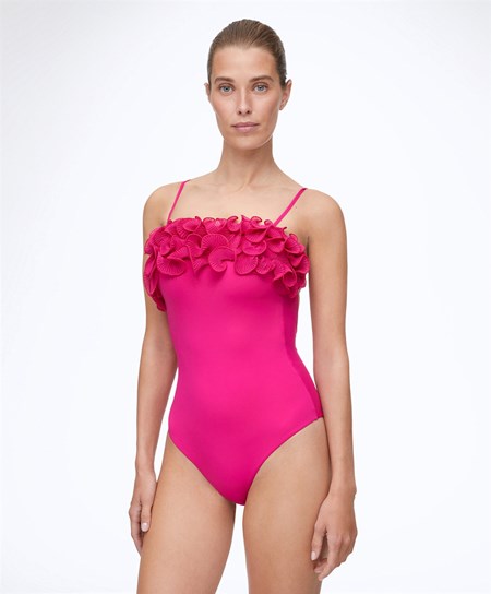 Oysho Ruffled Bandeau Swimsuit φουξια | ZEOBQK-432