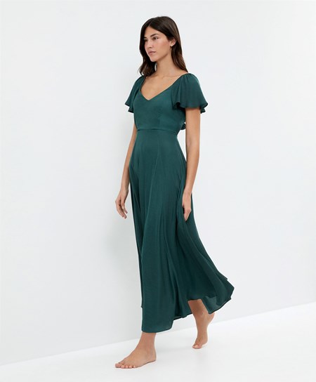 Oysho Satin Midi φορεμα With Open Back πρασινο | FVYQBS-514