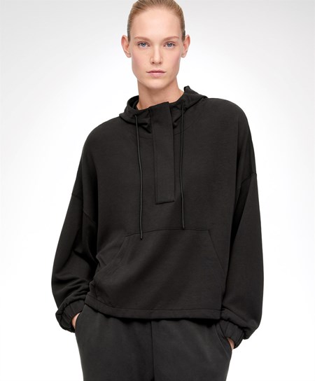 Oysho Soft Touch Modal Sweatshirt With Zip μαυρα | TPIWFS-736