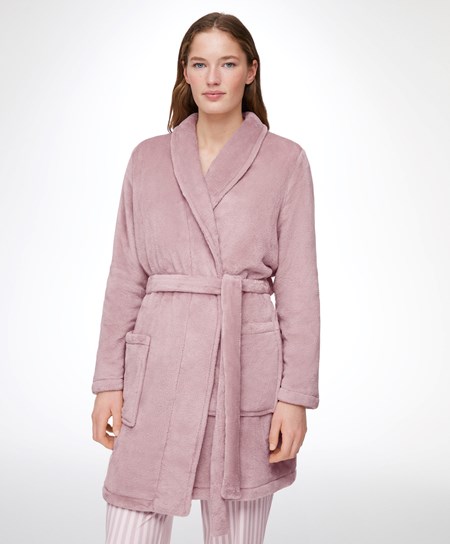 Oysho Soft-touch Fleece κοντο Dressing Gown ροζ | KAQLPU-726