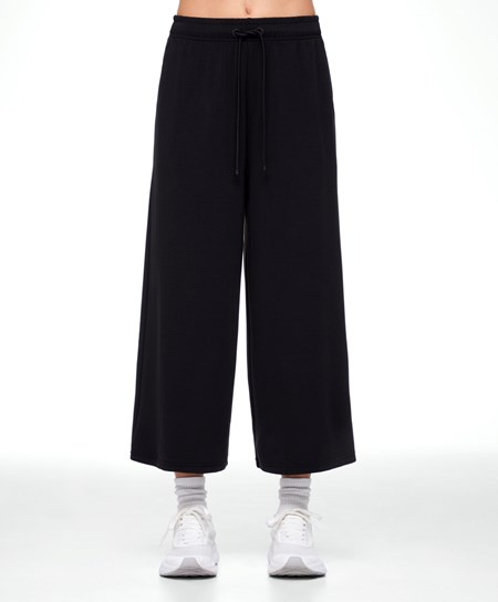 Oysho Soft-touch Modal Cropped φαρδια-leg Trousers μαυρα | YCWSRK-186