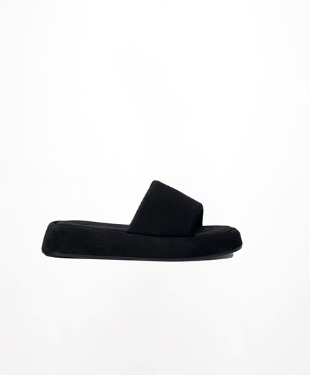 Oysho Split-leather flatforms Slides μαυρα | YBHIWN-652