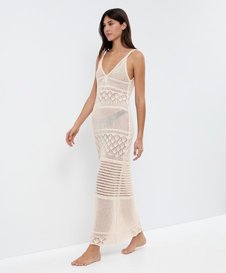 Oysho Textured Crochet Long φορεμα Sand | IENKGU-248