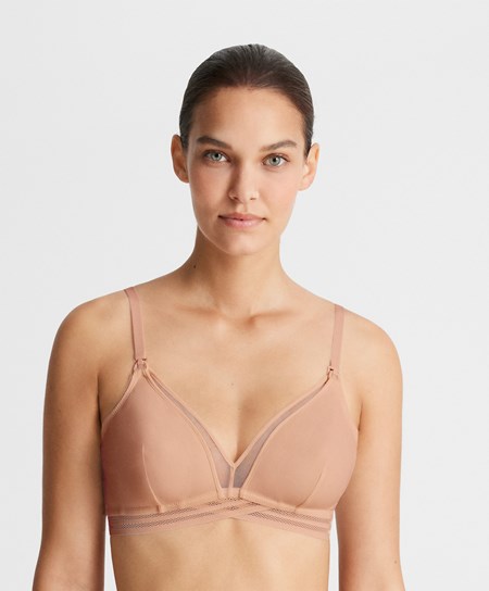 Oysho Tulle Triangle Nursing Bra Μπεζ | LBEAGT-713