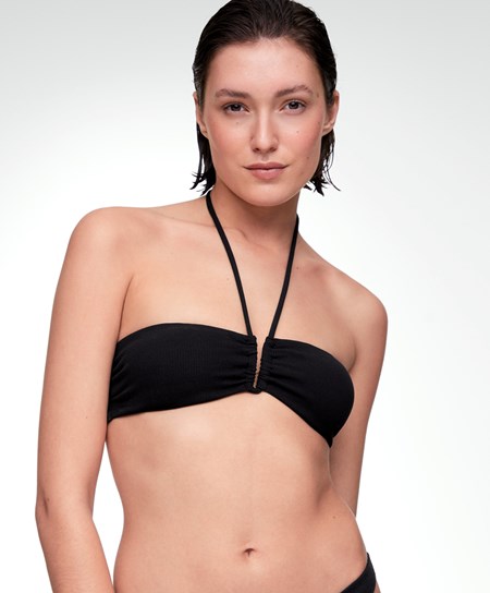 Oysho U-cut Bandeau Piqué Μπικίνι Top μαυρα | BJEZNM-830