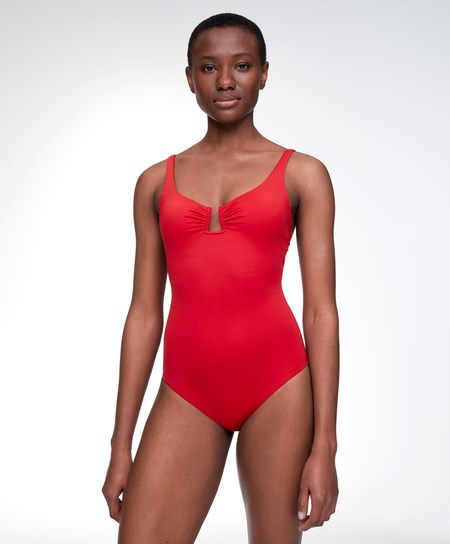 Oysho U-notch Neckline Halter Swimsuit κοκκινα | UHFDMN-712