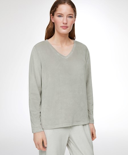 Oysho Velour Long-sleeved T-shirt Green-grey | JLKCSI-278