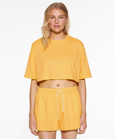 Oysho Washed 100% βαμβακερα Crop T-shirt Mid-yellow | CJFTQG-406