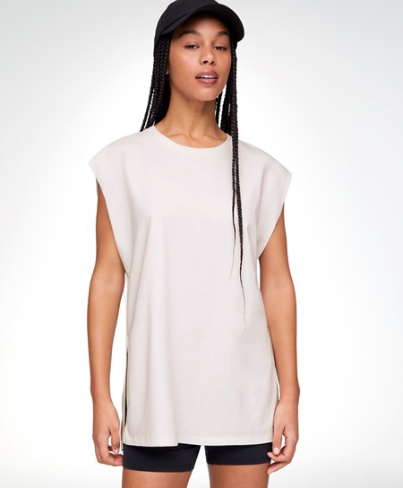 Oysho Washed 100% βαμβακερα αμανικα T-shirt Cream-white | GEIDQY-074