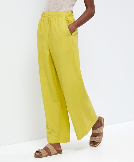 Oysho Ευθεία Cut Linen Trousers Lime | ODCFKU-108