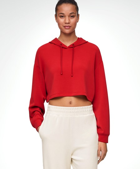 Oysho Κουκουλοφόρος Modal Crop Sweatshirt κοκκινα | GJWNCV-537