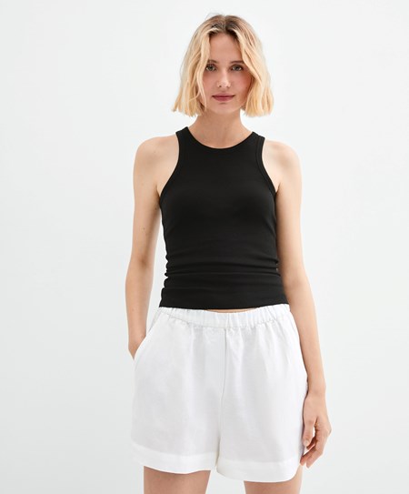 Oysho Πλευρωτός Vest Top μαυρα | LSFKYQ-075