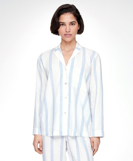 Oysho Ριγέ Linen Long-sleeved Shirt Pale Ecru | FPZAMO-620