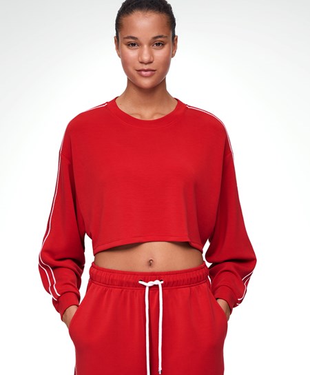 Oysho Ριγέ Modal Crop Sweatshirt κοκκινα | LRYIFB-436