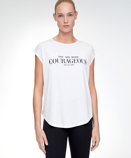 Oysho αμανικα Modal T-shirt With Text Ecru | DPFLZQ-705