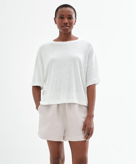 Oysho κοντο Sleeve Linen T-shirt ασπρα | KSDNGE-368