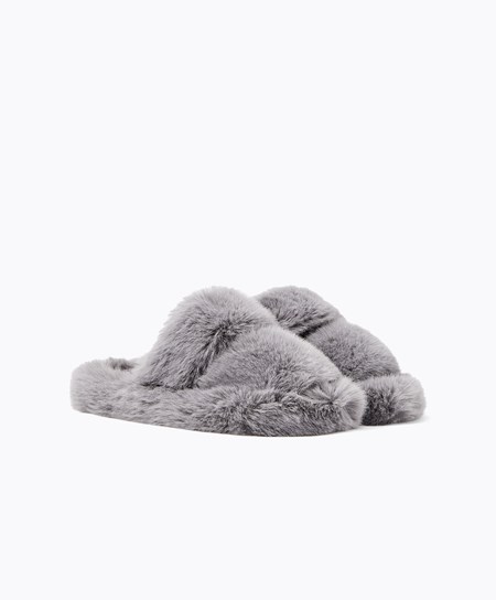 Oysho συνθετικο Fur Double λουρακια Sandals γκρι | WUMVPH-349